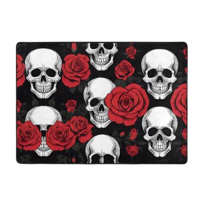 Halloween Skull Print Carpet 80x58in Bedroom Rug Non-Slip Area Rugs for Living Room