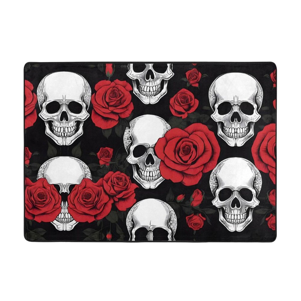 Halloween Skull Print Carpet 80x58in Bedroom Rug Non-Slip Area Rugs for Living Room