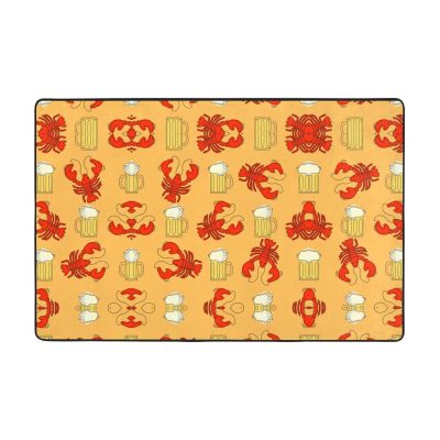 Beer and Crawfish Pattern Print Carpet 72x48in Bedroom Rug Non-Slip Area Rugs for Living Room
