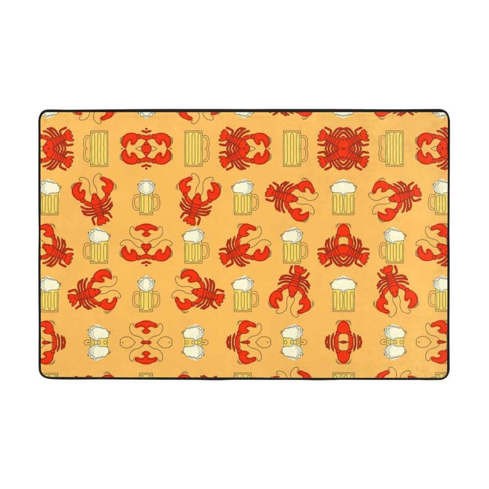 Beer and Crawfish Pattern Print Carpet 72x48in Bedroom Rug Non-Slip Area Rugs for Living Room