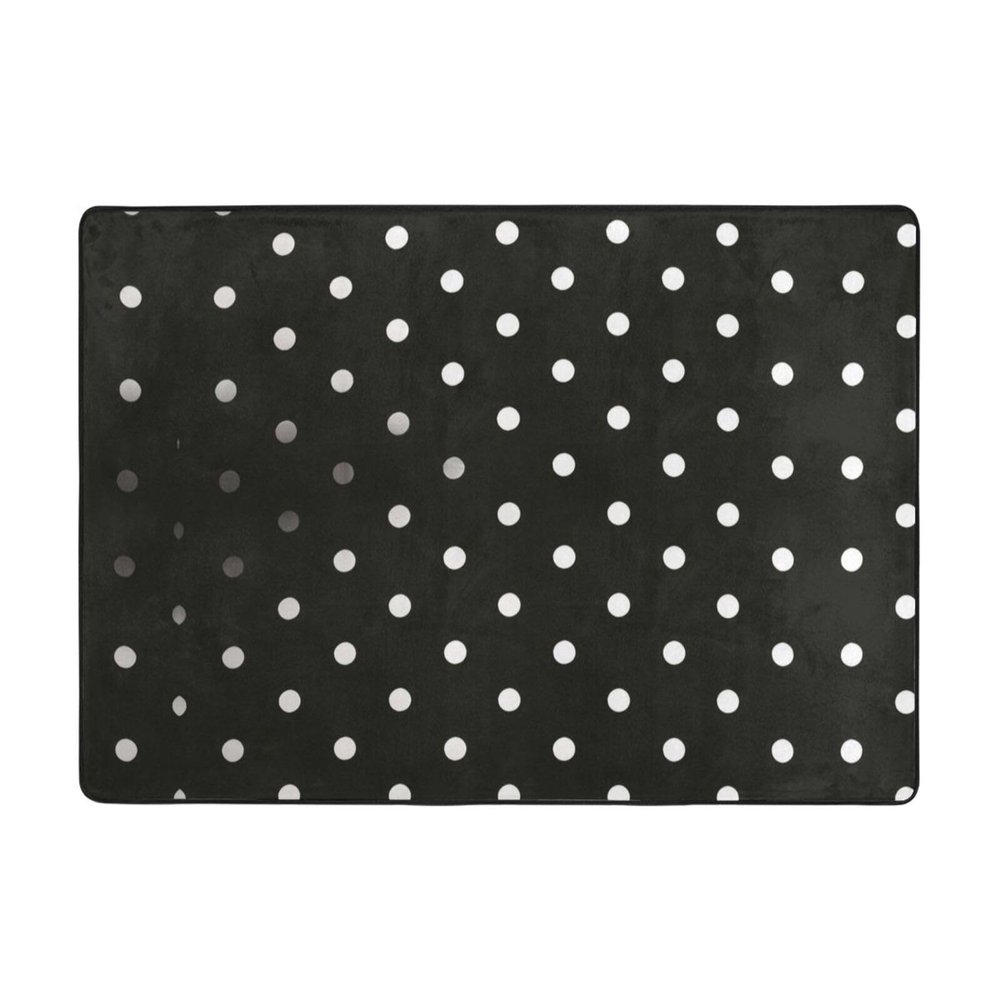 Black and White Polka Dot Print Carpet 80x58in Bedroom Rug Non-Slip Area Rugs for Living Room
