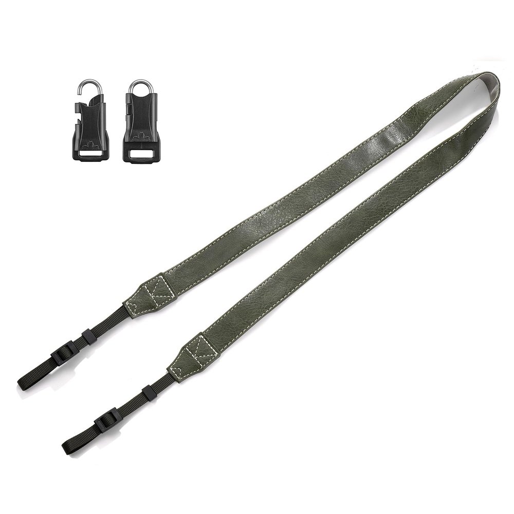 CZSLPE camera shoulder strap, safety tether camera neck strap, micro single PU leather shoulder strap, suitable for various cameras. (Green)