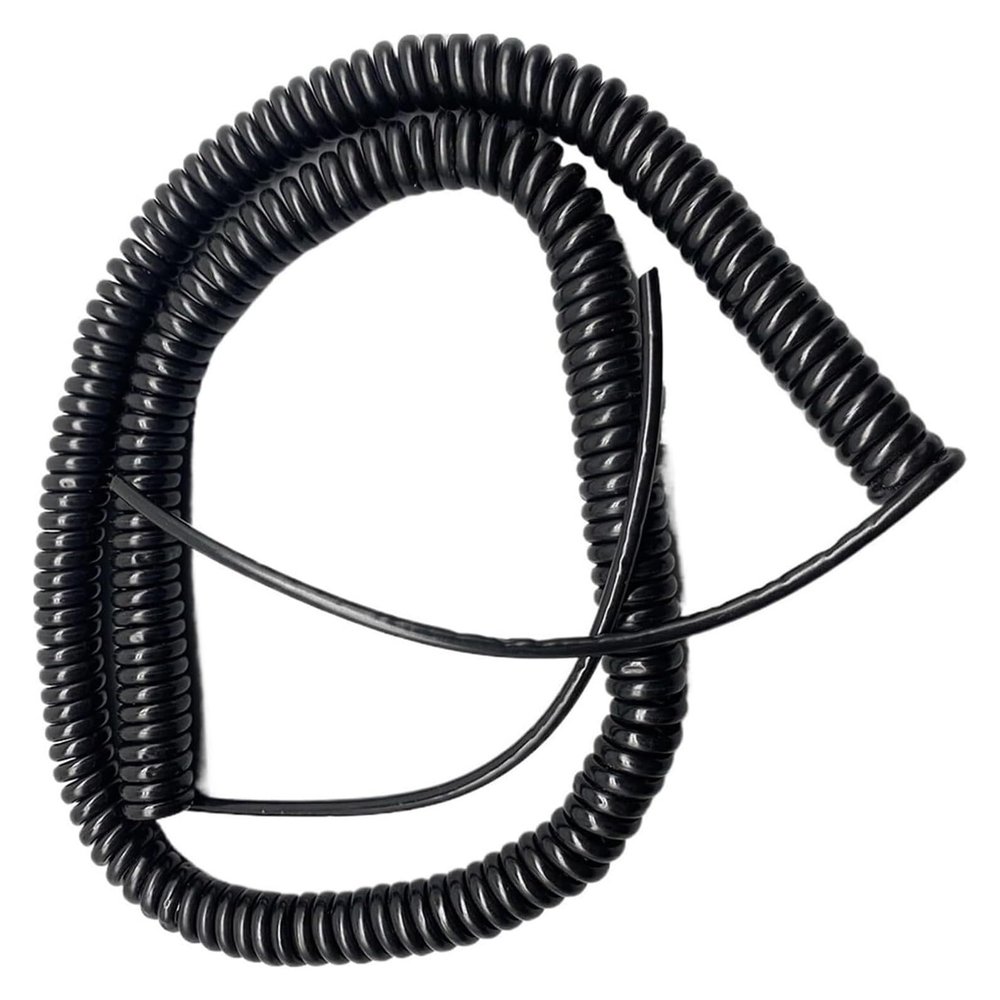 Telephone Cable Coiled Mains Flex Curly Spring Cord, Black 5 Cores Spring Wire Power Extension Cord Telescopic Spiral Cable Copper Core Elastic Shrinkable(Stretch 3.75 Meters)