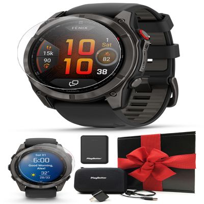 Garmin Fenix 8 Pro AMOLED Sapphire (51mm, Carbon Gray DLC Titanium) Multisport GPS Smartwatch Bundle - 1.4 Touchscreen, inReach Technology with PlayBetter Charger, Screen Protectors, Adapter & Case