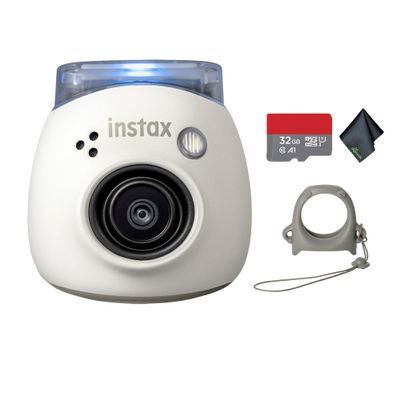 FUJIFILM INSTAX PAL Digital Camera (Milky White) Bundle with 32GB Memory Card + Microfiber Cleaning Cloth