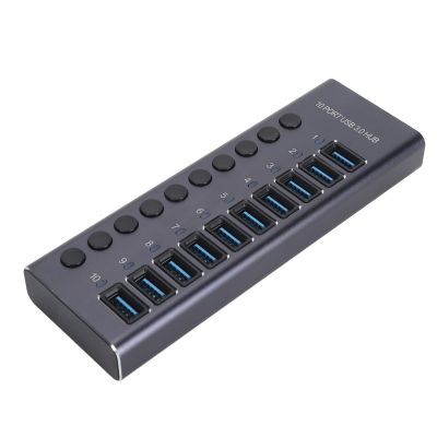 Denash Powered USB 3.0 Data Hub,10 USB 3.0 Data Ports with Individual Switch,USB Data Hub Splitter with 60W Power Adapter for Laptop PC 100240V (US Plug)