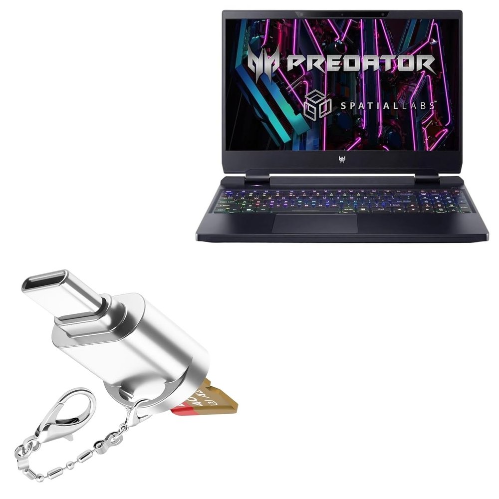 BoxWave Adapter Compatible with Acer Predator Helios 3D 15 SpatialLabs - Micro SD Card miniReader, USB Type-C OTG Reader USB3.0 Adapter Keychain - Metallic Silver