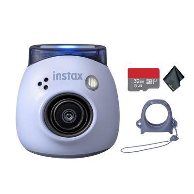 FUJIFILM INSTAX PAL Digital Camera (Lavender Blue) Bundle with 32GB Memory Card + Microfiber Cleaning Cloth