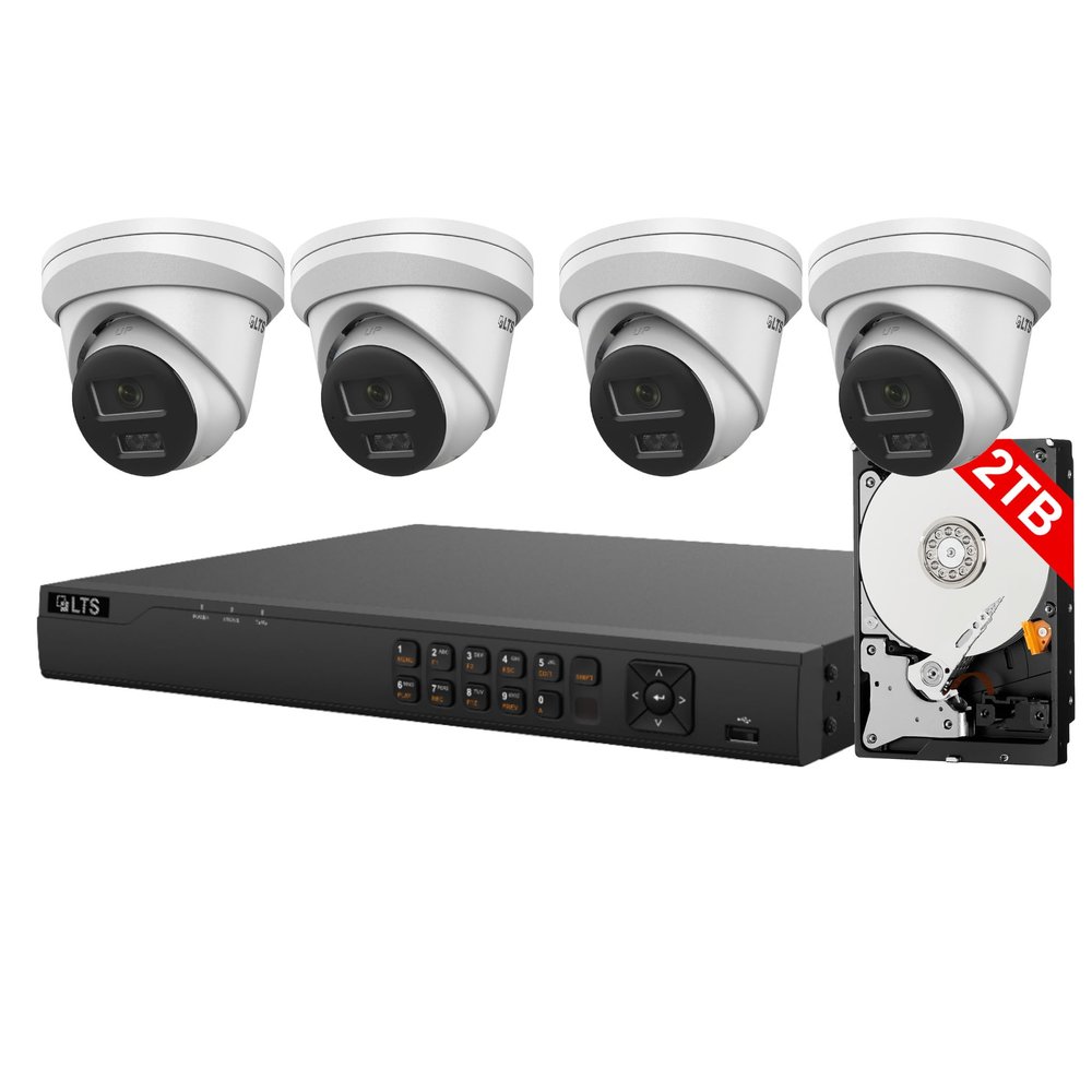 LTS 8ch PoE Security Camera System with Person Vehicle Detection, 8-ch NVR with 2TB HDD + 4MP Turret IP Cameras, LTN8708QN-P8 + CMIP1342WE-28MDA (4 Cameras)