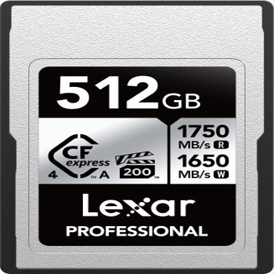 Lexar 512GB Professional CFexpress Type A Silver 4.0 Memory Card, for Photographers, Videographers, Up to max 1750/1650 MB/s, 8K Video (LCAEXS4512G-RNENU)