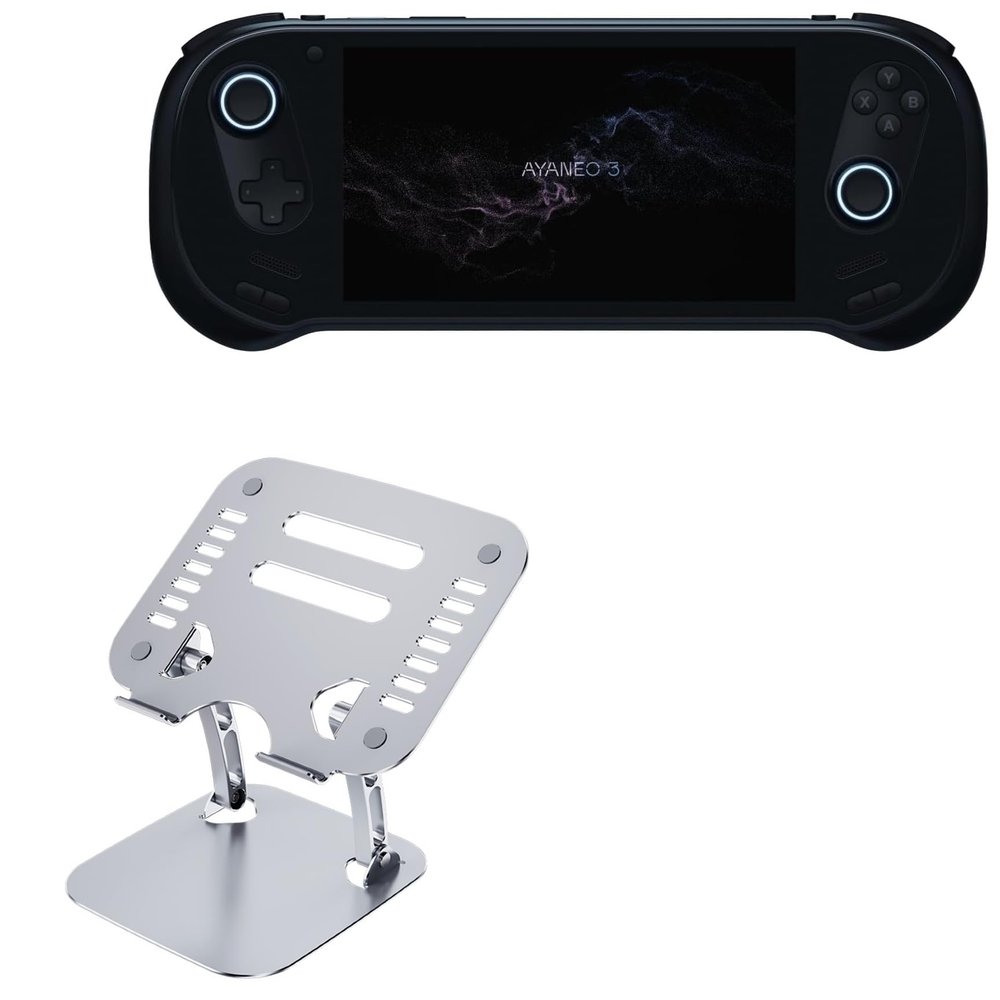 BoxWave Stand and Mount Compatible with Ayaneo 3 AMD 8840U - Executive VersaView Stand, Ergonomic Adjustable Viewing Angle Metallic Riser - Metallic Silver