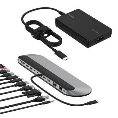 Belkin Connect 11-in-1 USB-C Pro Dock and 100W USB-C Core GaN Power Adapter Bundle, Works with Mac/Windows/Chromebook, Multi-Monitor Support
