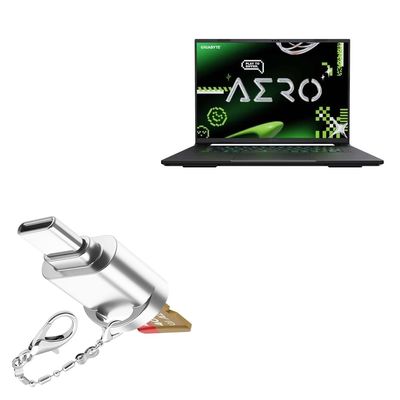 BoxWave Adapter Compatible with Gigabyte AERO X16 - Micro SD Card miniReader, USB Type-C OTG Reader USB3.0 Adapter Keychain - Metallic Silver