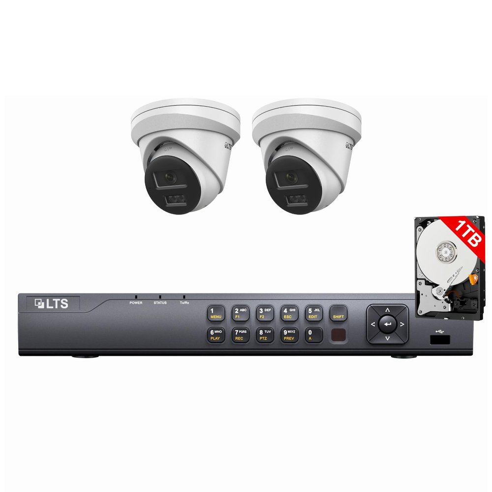 LTS 4ch IP Kit LTN8704QN-P4 with 1TB HDD + CMIP1342WE-28MDA 4-ch NVR + 4MP Turret IP Cameras (2 Cameras)