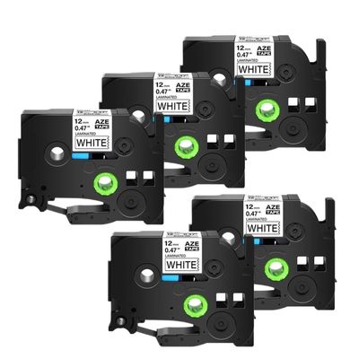 5PCS 12mm Black On White Label Tape Compatible with Tz TZe-231 TZ-241 TZE-131 631 831 335 Tapes for Label Maker(5PK Black on White)