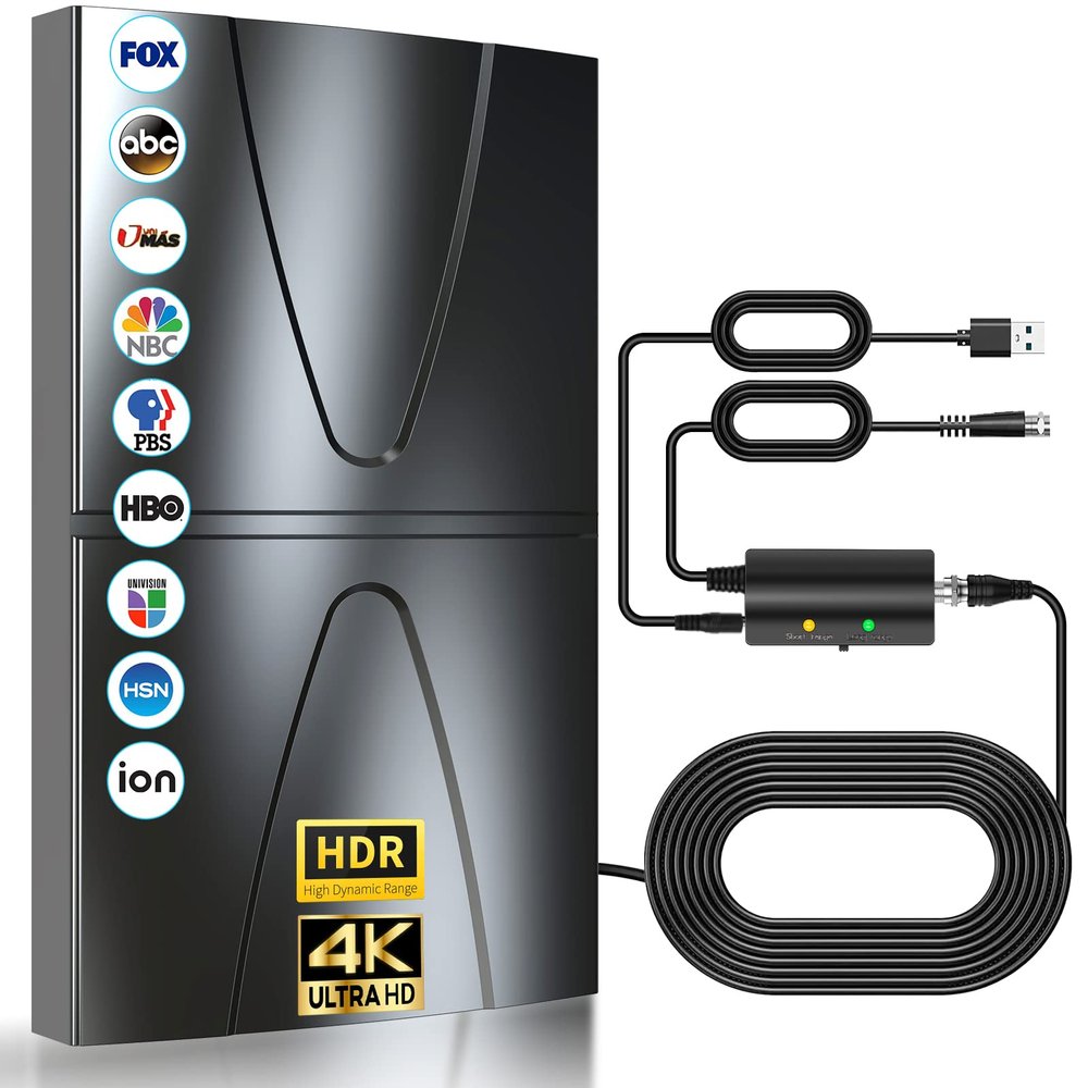 3000+ Miles Range Antenna for Smart TV Indoor/Outdoor,2026 Updated Digital TV Antenna for Local Channels and All Smart/Old TVs-38ft Thick Coax Cable and Amplifier