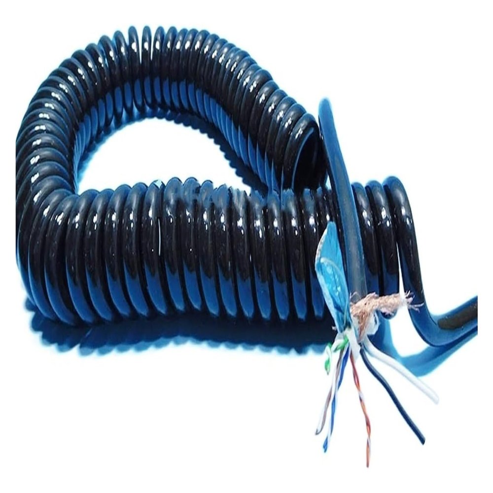 JSFZM Telephone Cable Coiled Mains Flex Curly Spring Cord, 10 Cores Double Shielded Network Spiral Cable 20AWG Stretch 1 Meter to 15 Meters(Stretch 15 Meter)