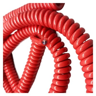 JSFZM Telephone Cable Coiled Mains Flex Curly Spring Cord, 13AWG 3 Core Spring Wire 2.5mm Square Red Power Cord Cable Copper Spiral(Stretch 8 Meters)