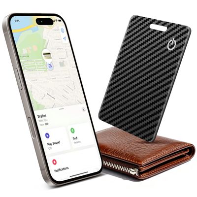 Wallet Tracker Card (iOS Only), Rechargeable Bluetooth Smart Tracking for Apple Find My Compatible Anti Tracker for Men Women Slim Item Locator for Purse Passport Key Luggage Tag (1Pcs/Black B1)