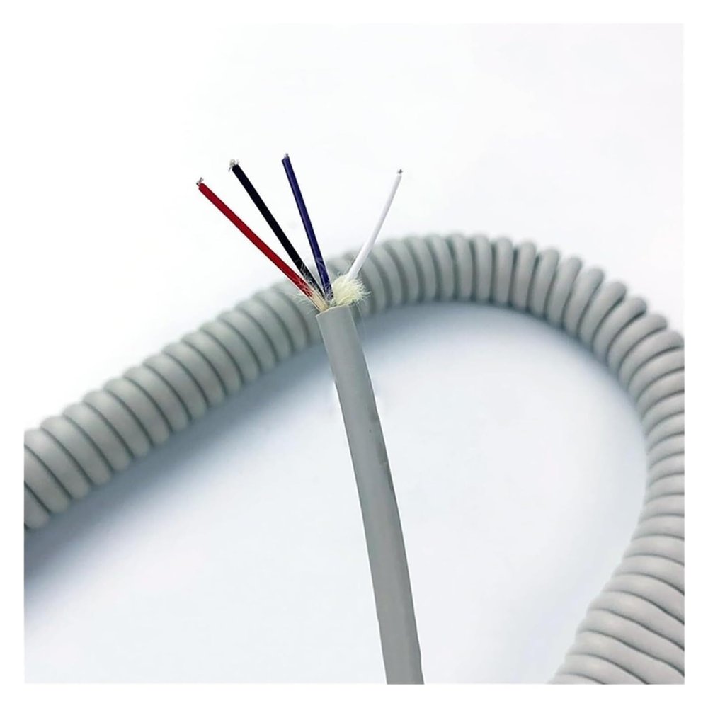 JSFZM Telephone Cable Coiled Mains Flex Curly Spring Cord, 4 Core 0.3mm Square Spiral Power Cord Telescopic Cable Gray Extension Spring Wire Copper Core High Elastic Cable