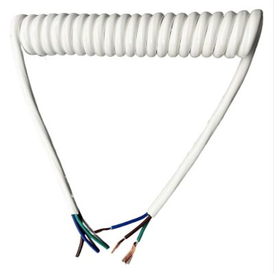 JSFZM Telephone Cable Coiled Mains Flex Curly Spring Cord, 3 Cores 13AWG Power Telescopic Spiral Wire 2.5mm Square Spring White Spiral Cable Retractable Coil(Stretch 15 Meters)