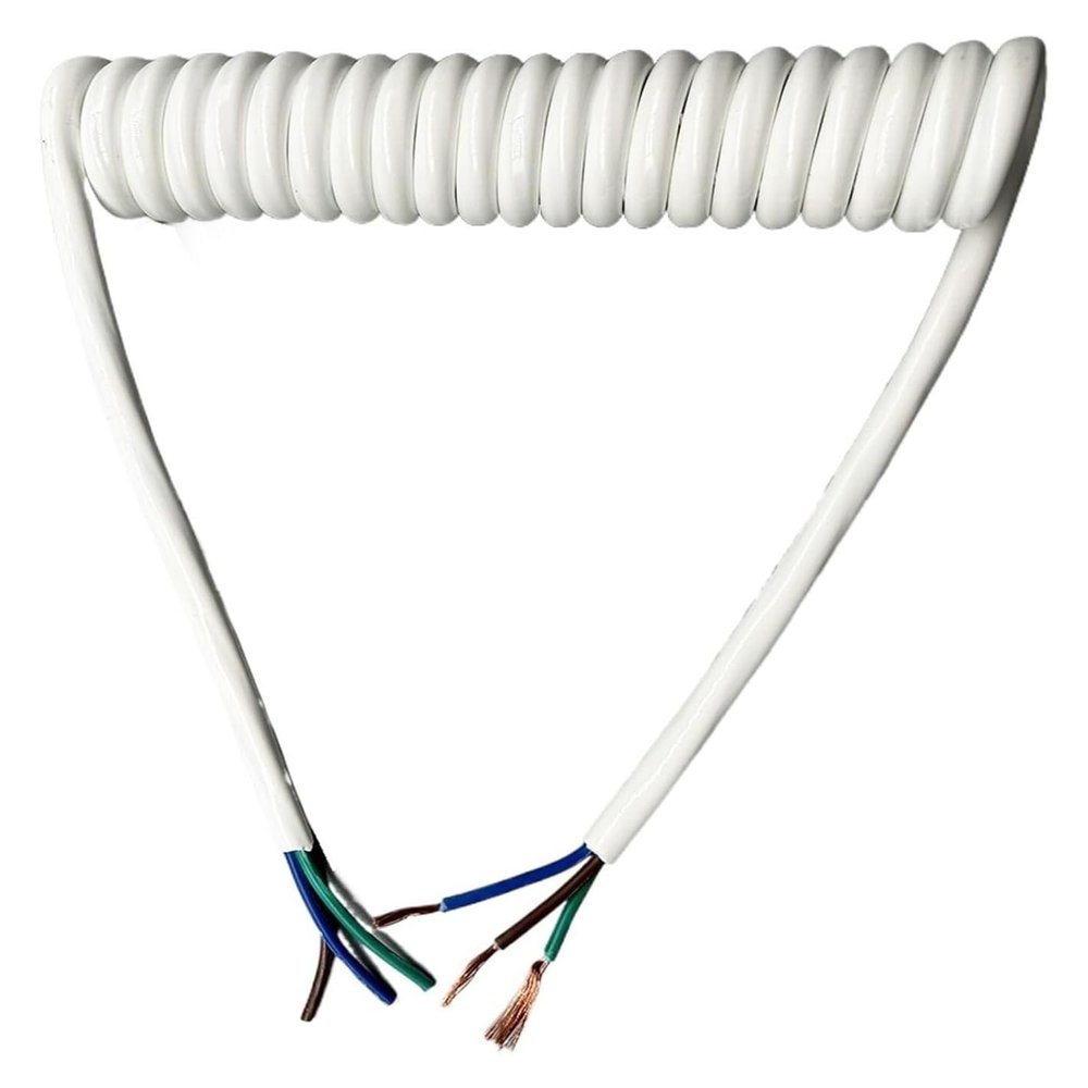 JSFZM Telephone Cable Coiled Mains Flex Curly Spring Cord, 3 Cores 13AWG Power Telescopic Spiral Wire 2.5mm Square Spring White Spiral Cable Retractable Coil(Stretch 15 Meters)
