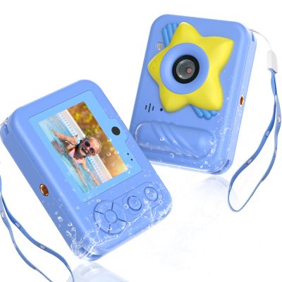 IP68 Waterproof Kids Toy Camera, 32GB Card, 48MP 1080P, Ages 3+, Star Blue