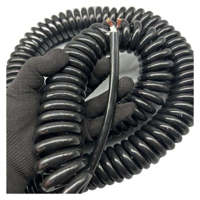 JSFZM Telephone Cable Coiled Mains Flex Curly Spring Cord, 2 Core Super Soft Wire Cable 2.5mm Square Stretch Telescopic Power Cord Cable(Stretch 18 Meter)