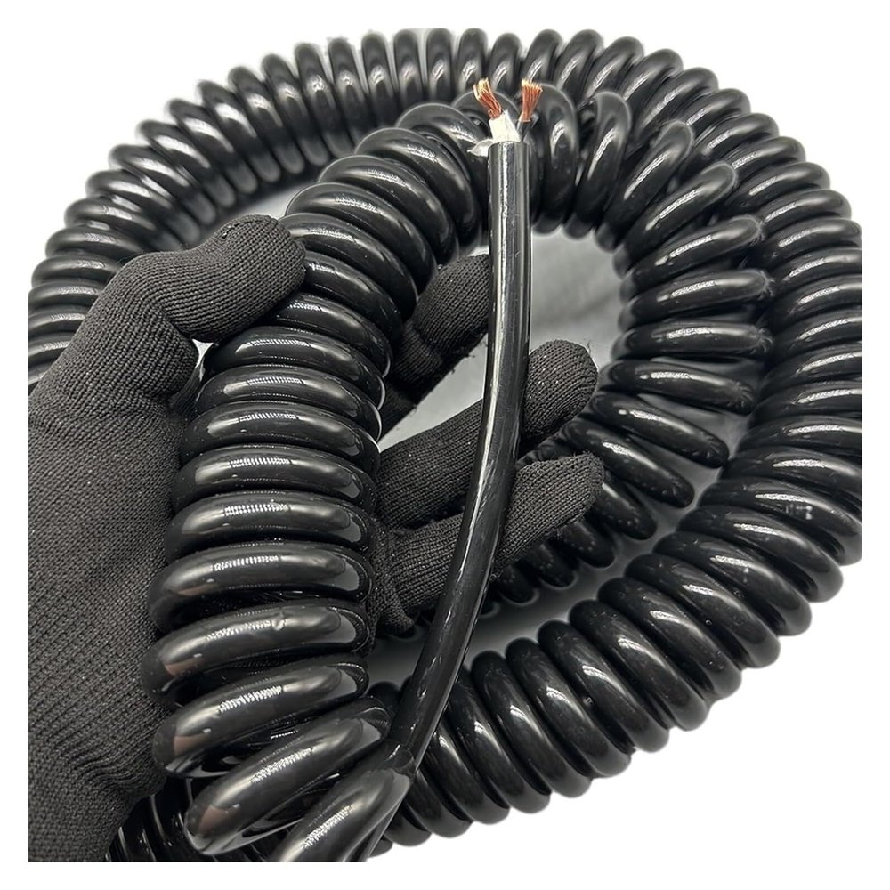 JSFZM Telephone Cable Coiled Mains Flex Curly Spring Cord, 2 Core Super Soft Wire Cable 2.5mm Square Stretch Telescopic Power Cord Cable(Stretch 18 Meter)