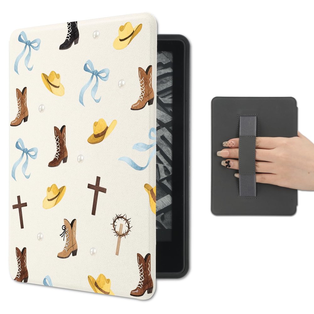 AdorableWhimsy Lovely Western Cowgirls Case for 7" Kindle Paperwhite 12th Generation/Kindle Colorsoft Signature Edition 2024 with Hand Strap Premium Leather Folio Cover Protective e-Reader Case