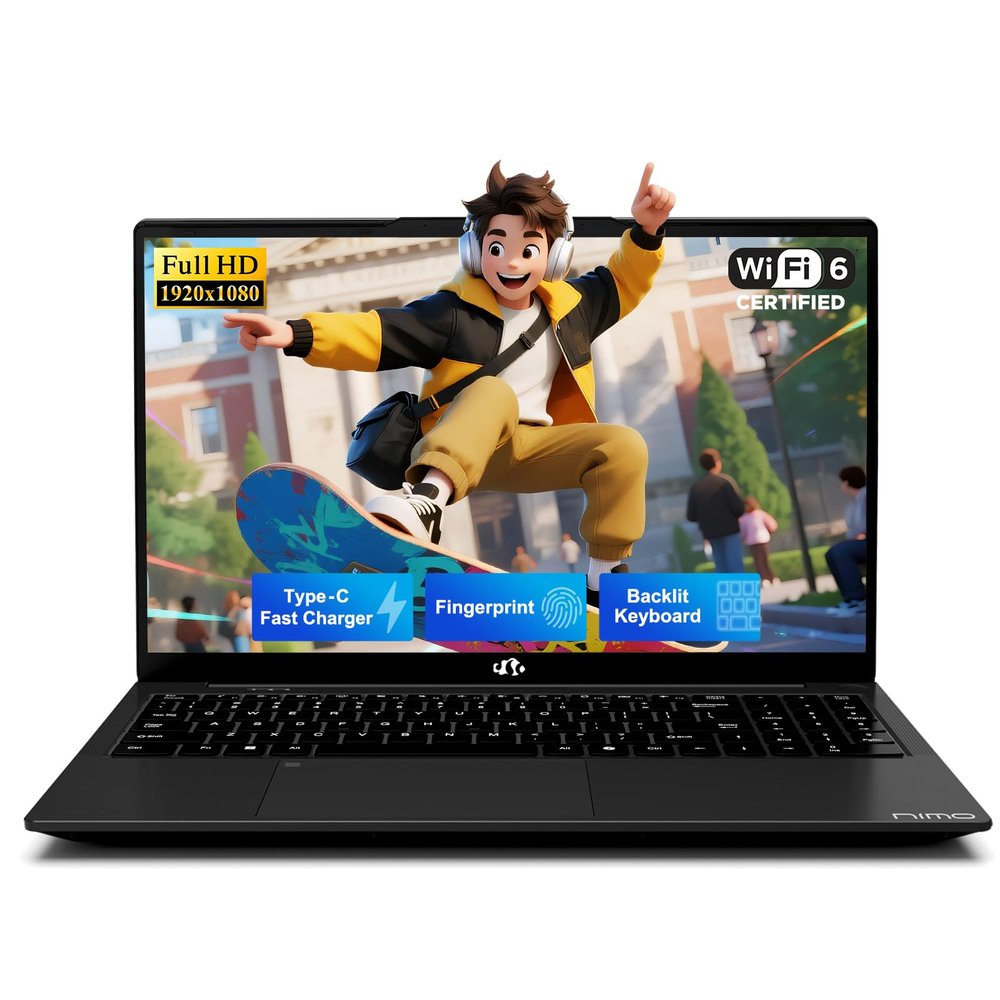 NIMO 15.6" Laptop for College Student Home Study-Business, 8GB RAM 256GB SSD Intel Pentium 4-Core N150 (Beat i3-1115G4),FHD IPS Laptop with Backlit Keyboard Fast Charger Fingerprint Private Webcam