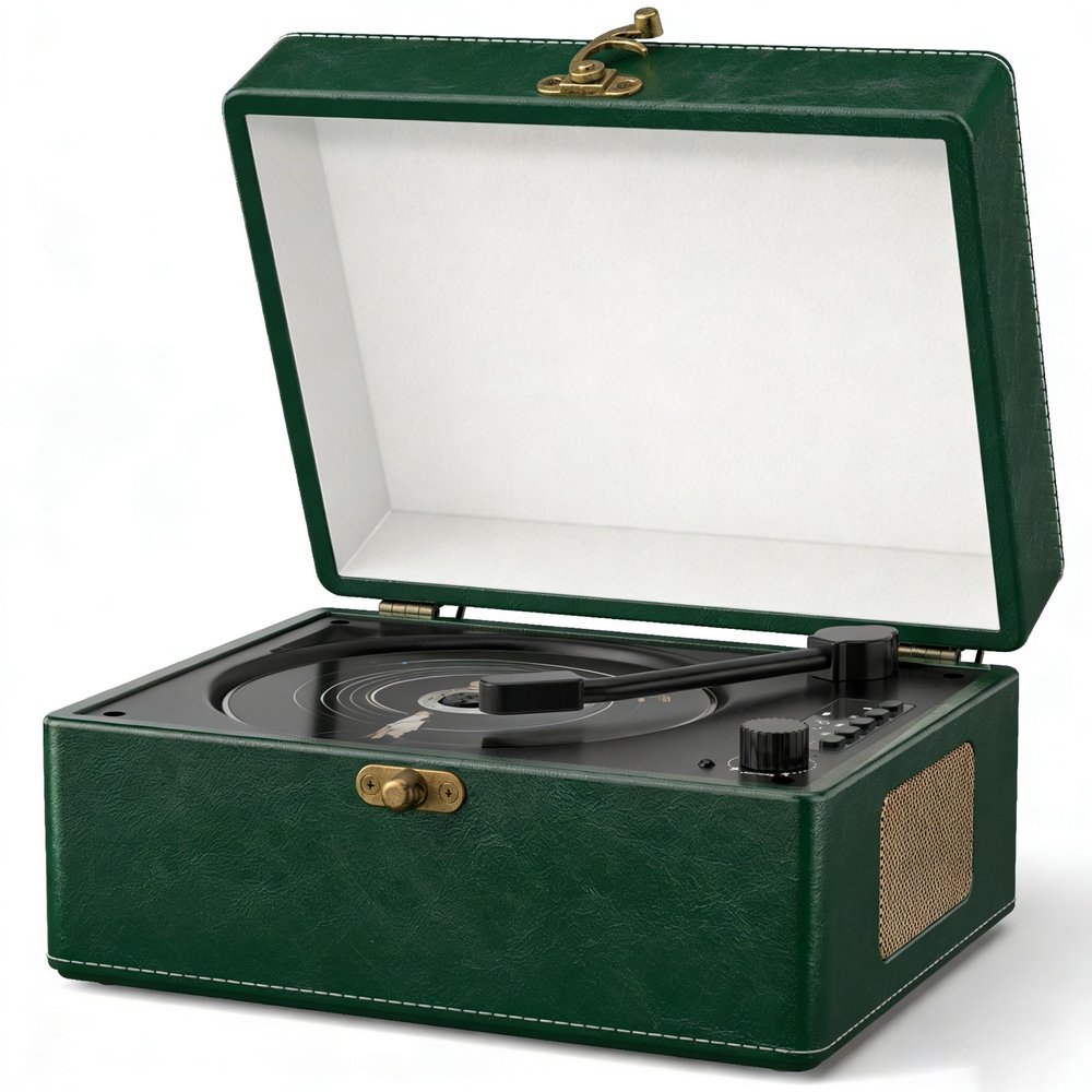 VICTRESS Retro CD Player with Speakers Bluetooth in & Out Dark Green