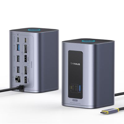 Baseus Docking Station Dual Monitor for macOS/Win, Nomos Mac Air(12 in 1) Laptop Dock Station with 2K HDMI, 10Gbps USB Ports, 1Gbps Ethernet, PD 100W(No Power Adapter)
