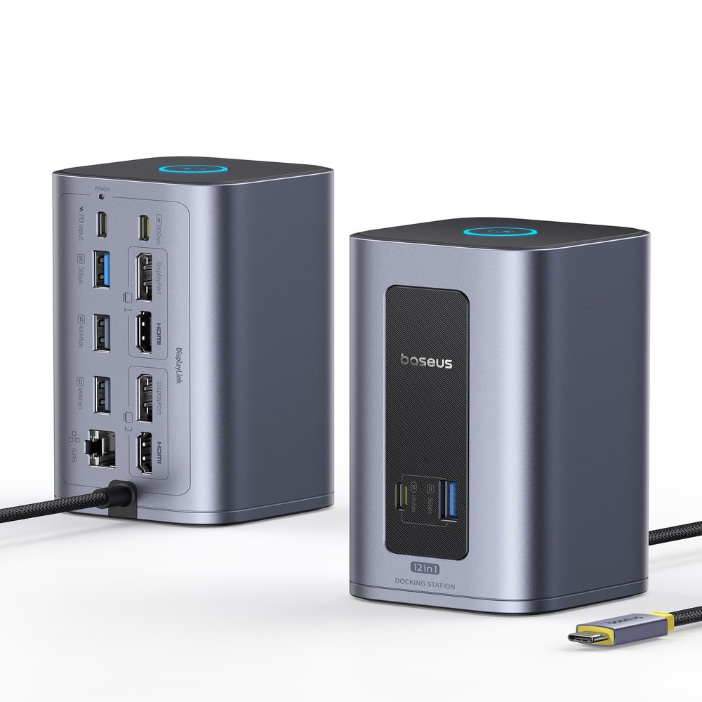 Baseus Docking Station Dual Monitor for macOS/Win, Nomos Mac Air(12 in 1) Laptop Dock Station with 2K HDMI, 10Gbps USB Ports, 1Gbps Ethernet, PD 100W(No Power Adapter)