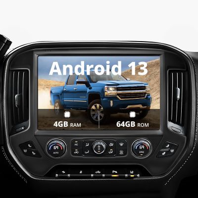 10.1'' Car Radio Stereo for Chevy Silverado 2014-2018 GMC Sierra Chevrolet Upgrade 5G WiFi 4+64G Qualcomm 8 Core Wireless Carplay/Android Auto/GPS/Bluetooth/FM Radio/SWC/DSP/Backup Camera