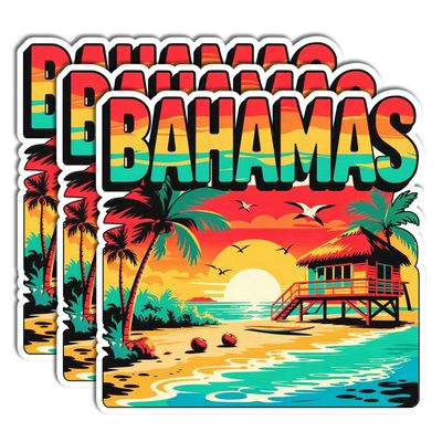 3Pcs Bahamas Sticker Pack, Aesthetic Waterproof Vinyl Decals for Bottles, Laptops, Phones, Scrapbooking, Skateboards, Bumpers, Luggage, Car Accessories, Nassau Bahamas Sticker Gift Supplies