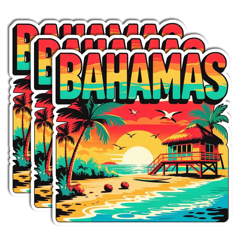 3Pcs Bahamas Sticker Pack, Aesthetic Waterproof Vinyl Decals for Bottles, Laptops, Phones, Scrapbooking, Skateboards, Bumpers, Luggage, Car Accessories, Nassau Bahamas Sticker Gift Supplies