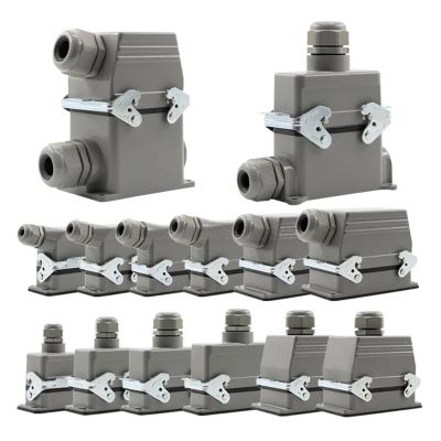 BHUPWZE HDC-HE-024 Rectangular Heavy Duty Connectors 4 6 8 10 16 20 24 32 48 Core 16A Waterproof Aviation Plug Top Side Line Connector(Gray)