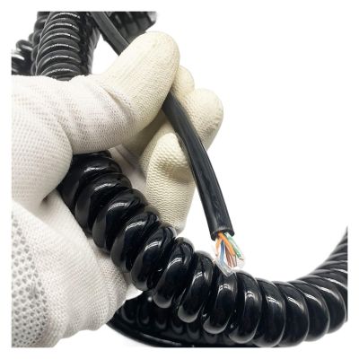 ACFFVBW Coiled Extension Cord, 8 Core Spring Network Cable Sensor Telescopic Wire Twisted Pair Spiral Aluminum Foil Shield Extension Cord Spiral Extension(Strecth 12 Meter)