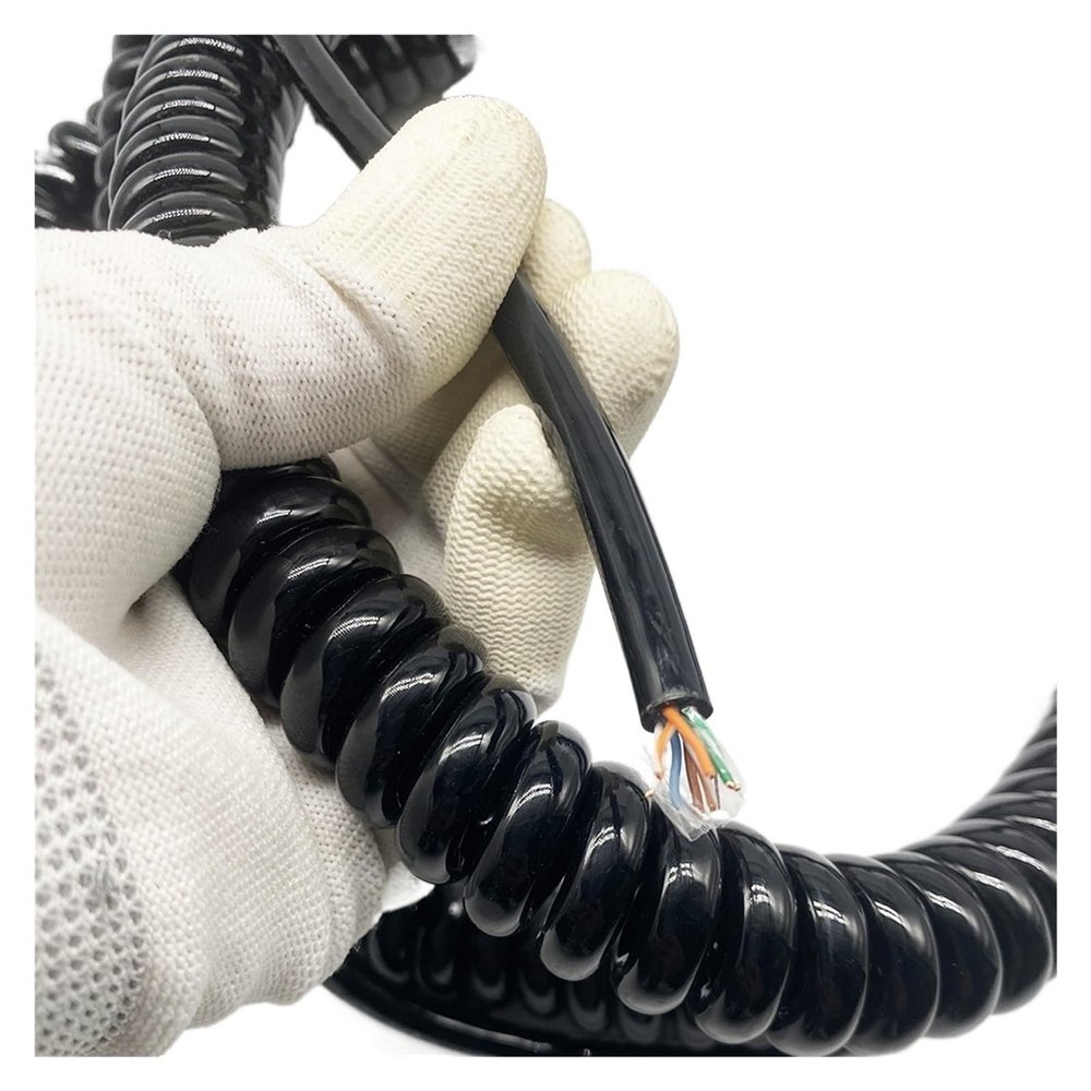 ACFFVBW Coiled Extension Cord, 8 Core Spring Network Cable Sensor Telescopic Wire Twisted Pair Spiral Aluminum Foil Shield Extension Cord Spiral Extension(Strecth 12 Meter)