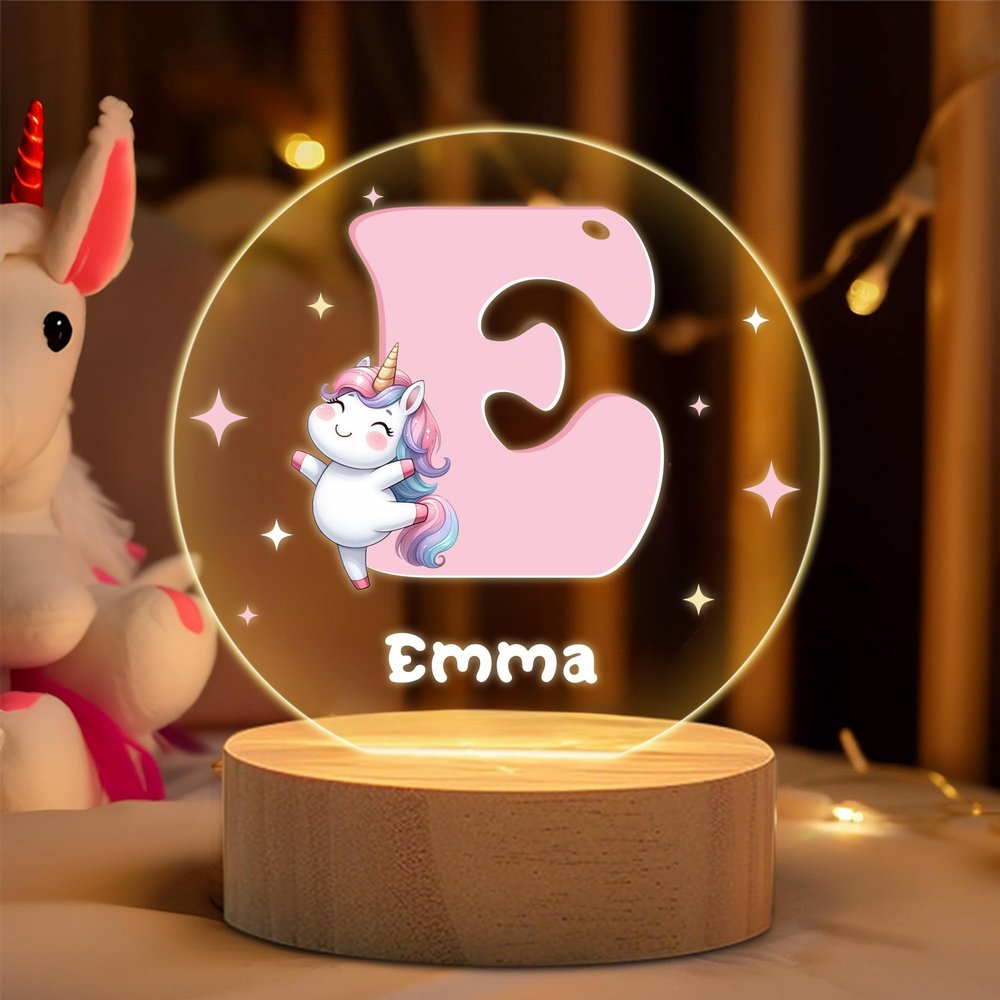 idooodle Personalized Cute Cartoon Animals Night Light, Custom Name and Initial Led Light with Wooden Base Nursery Decor Gift for Kids