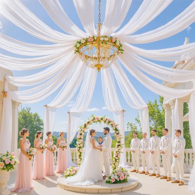10ft20ft White Ceiling Drapes for Weddings 2 Panels 520ft Wrinkle-Free Fabric Long Tent Draping Curtains Photo Backgrounds Decorations for Birthday Party Home Ceremony Stage Swag