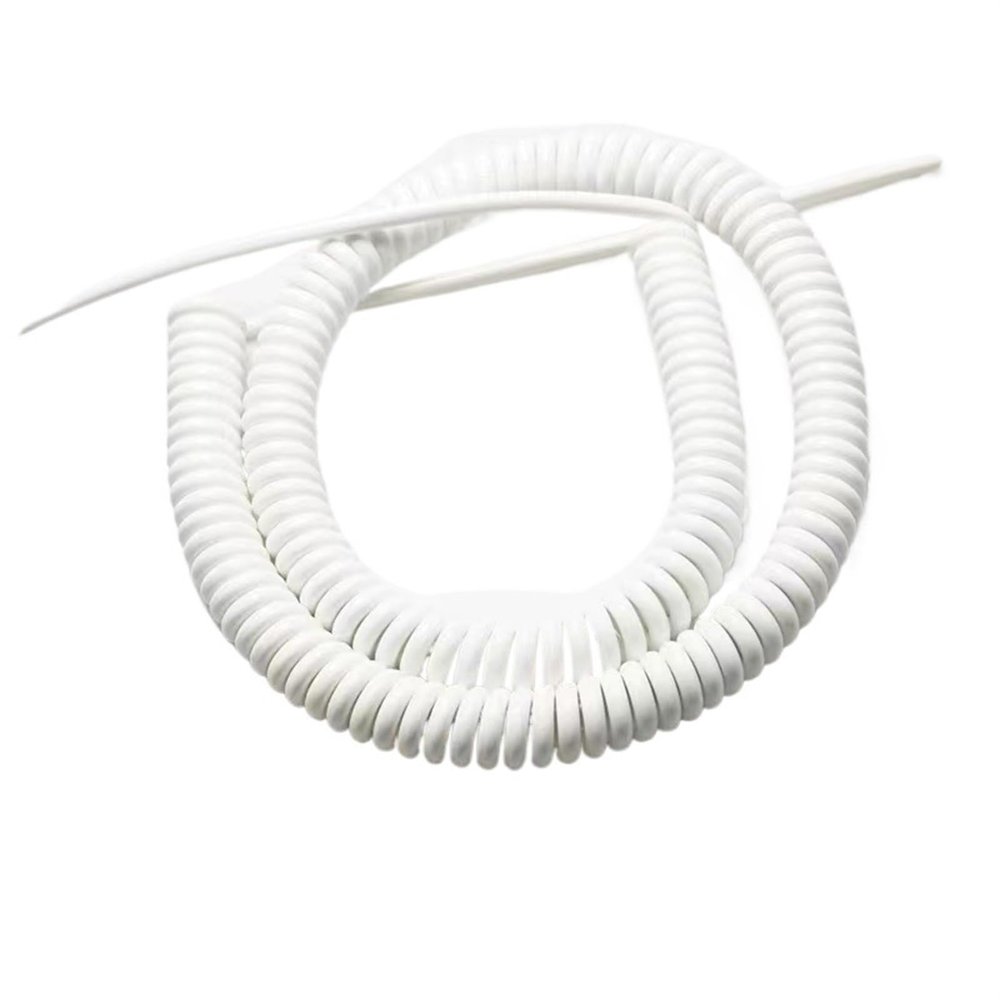 ACFFVBW Coiled Extension Cord, 3 Cores Expandable Spring Cable White 15AWG Wire Spiral Straight Length 5 Meters Power Cord
