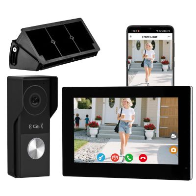 KeonBell 2 Wires Video Door Phone intercom doorbell System, 7 Inch Touch Screen Monitor, 1080P, Remote Unlock, Human Detection, Two-Way Audio, Night Vision, Waterproof, RFID Access Control