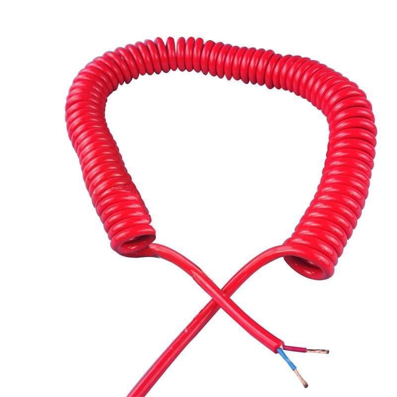 ACFFVBW Coiled Extension Cord, Cable Spring Spiral 1PC Red Wire 2-Cores 15AWG Stretch 1/2/3/4/5/6Meters Stretchable Shrinkable(2core 15awg,Stretch 5Meters)