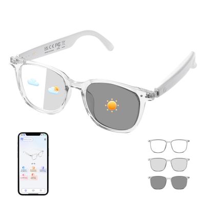 AI Translator Smart Glasses, Real-Time Bilingual Translation, Simultaneous Interpretation Glasses with Photochromic Lenses Transparent Frame, 165+ Languages, Lightweight Design for Travel & Business