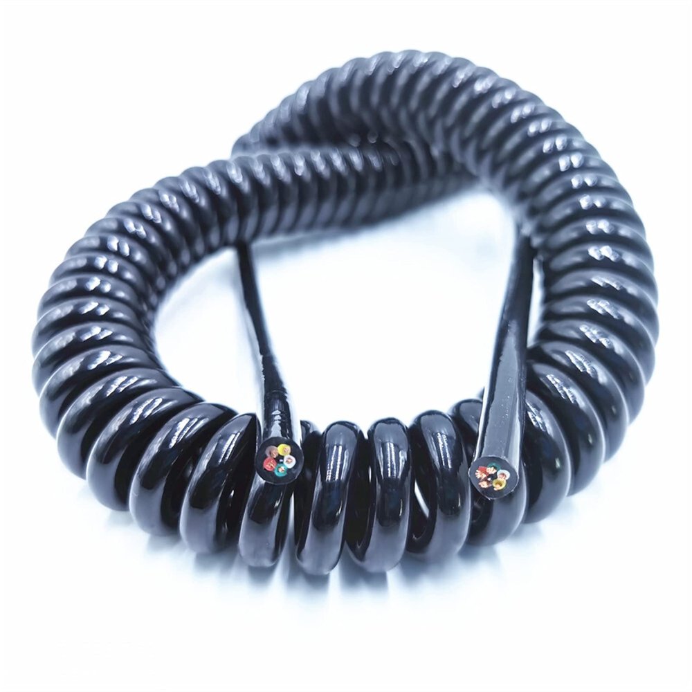 ACFFVBW Coiled Extension Cord, Cable Spring Spiral 2.5 M 7. Black Power Cord Expandable Wire, and 6 Core 8 24AWG 20AWG