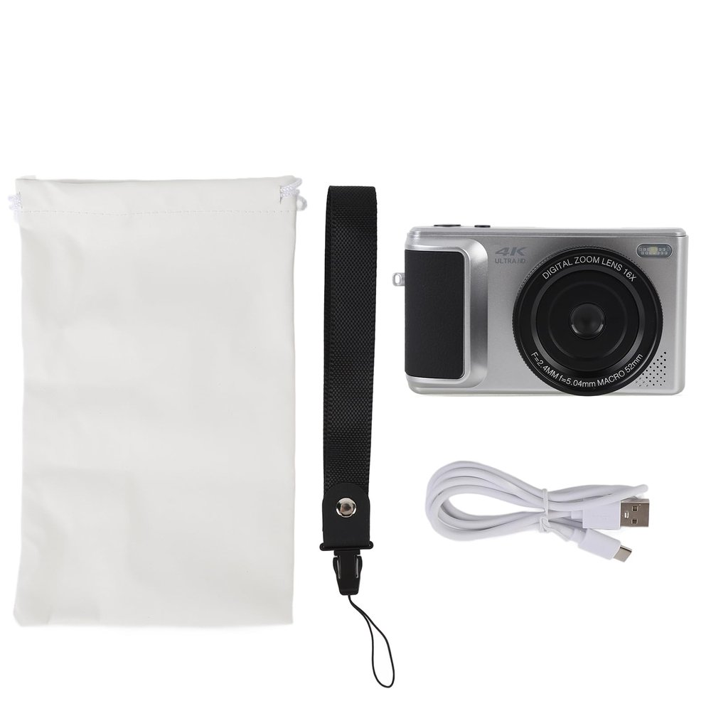 QANYEGN 4K Digital Camera, 180 Degree Flip Screen 64MP Vlogging Camera, Auto Focus 16x Zoom Digital Mirrorless Camera for Selfie Photo Video (Sliver)