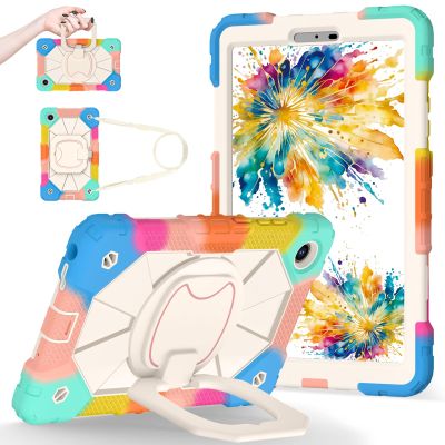 HUOLUNGJIN Hybrid Case Compatible with Lenovo Tab One 8.7 inch/K9 TB305FU (2025) with 360 Rotatable Ring, Kickstand & Detachable Shoulder Strap Heavy Duty Shockproof Cover for Kids (Colorful)