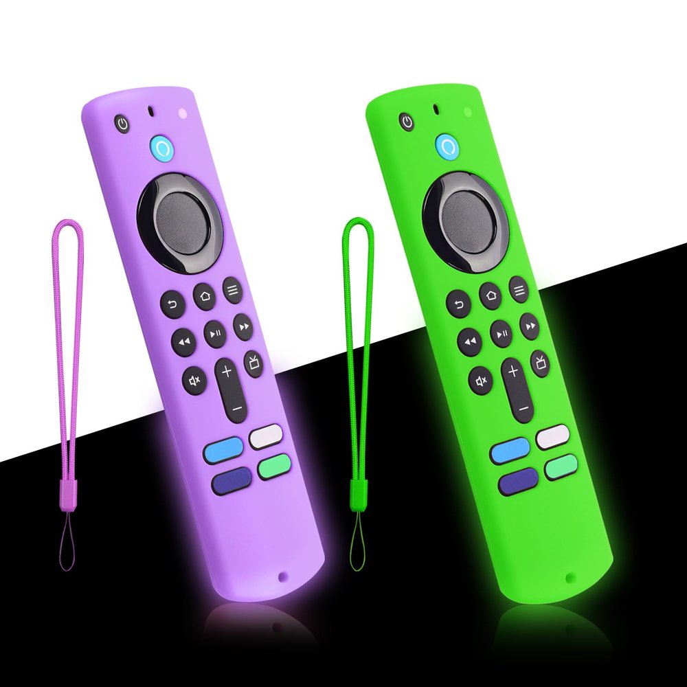 2-Pack Remote Cover for Streaming Stick 4K, 3rd Gen, HD TV Remote Controls, Anti-Slip Silicone Protective Case with Lanyard, GITD, Glowing Green + Glow Purple